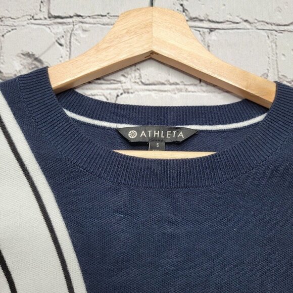 Athleta Streetwise Stripe Navy Blue Sweater With Coolmax & Thumbholes Size S - Picture 8 of 13